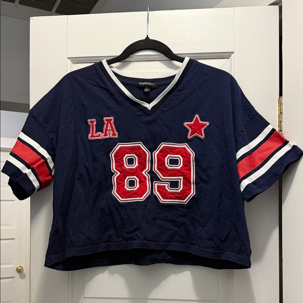 Harper Navy and White Crewneck